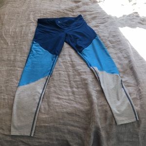 Blue & grey color blocked running tights
